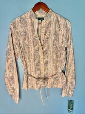 NWT LRL Lauren Jeans Co. Ralph Lauren Paisley Linen Blend Top/Shacket | Size 4